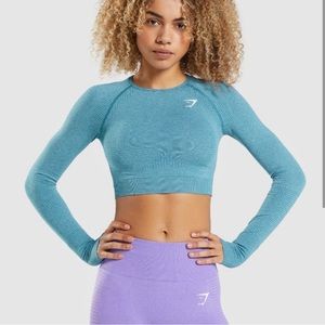 Gymshark Vital Seamless 2.0 Long Sleeve Crop Top in Tahoe teal marl